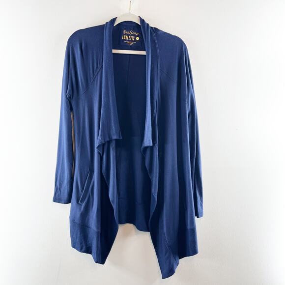 Lilly Pulitzer Luxletic Long Sleeve Waterfall Cardigan Sweater Navy Blue Small - Picture 3 of 8